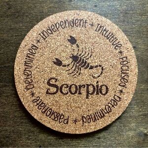 Scorpio Zodiac Sign Encircled Laser Engraved Cork Coaster
